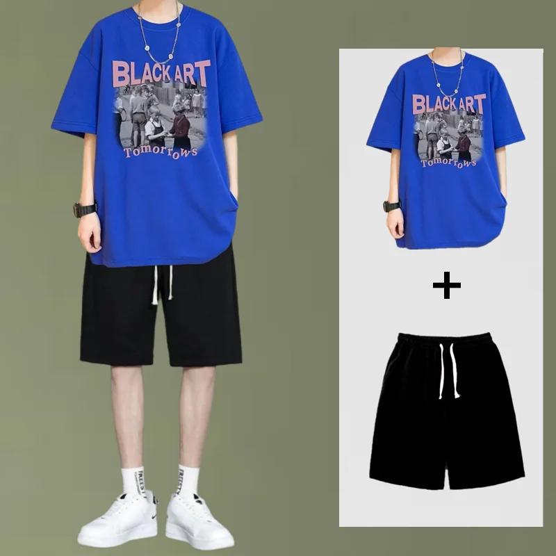 Men's Short Sleeve T-Shirt Set Summer Casual Street Personality Loose Pure Cotton Customization Oversized Tracksuits