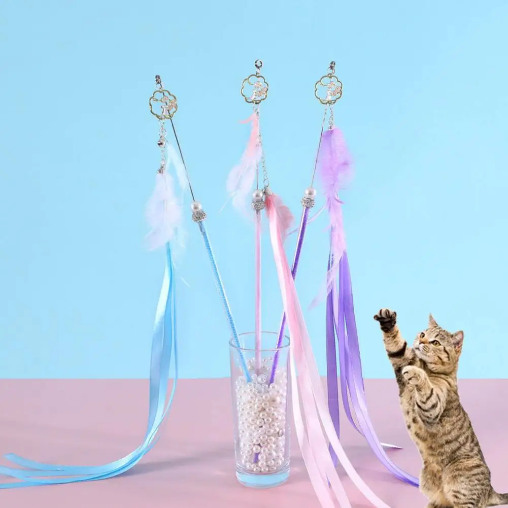 

Scratch Resistant Enjoyable Cats Feather Teaser Rod Toy with Bell for Kitty