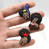 dropshipping 1pcs black queen shoe charms accessories crown girl diy pvc shoes buttons decoration jibz for croc charms kids gift