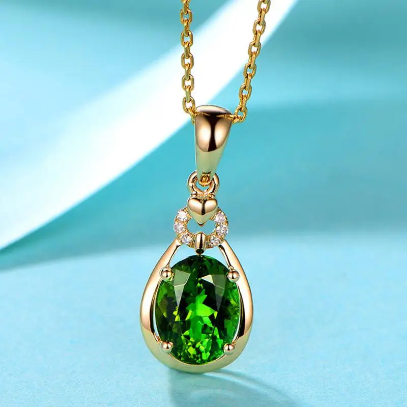 

Fashion Luxury Drop-Shaped Green Zircon Pendant Necklace Ladies Collarbone Chain Girl Temperament All-Match Jewelry