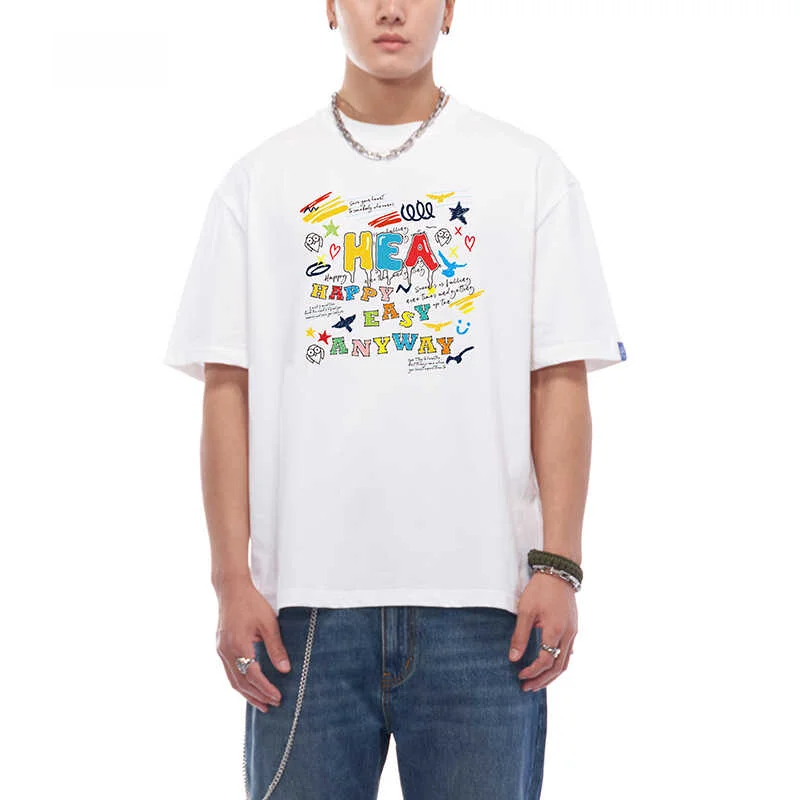 Футболка мужская летняя свободного покроя из чистого хлопка с коротким рукавом