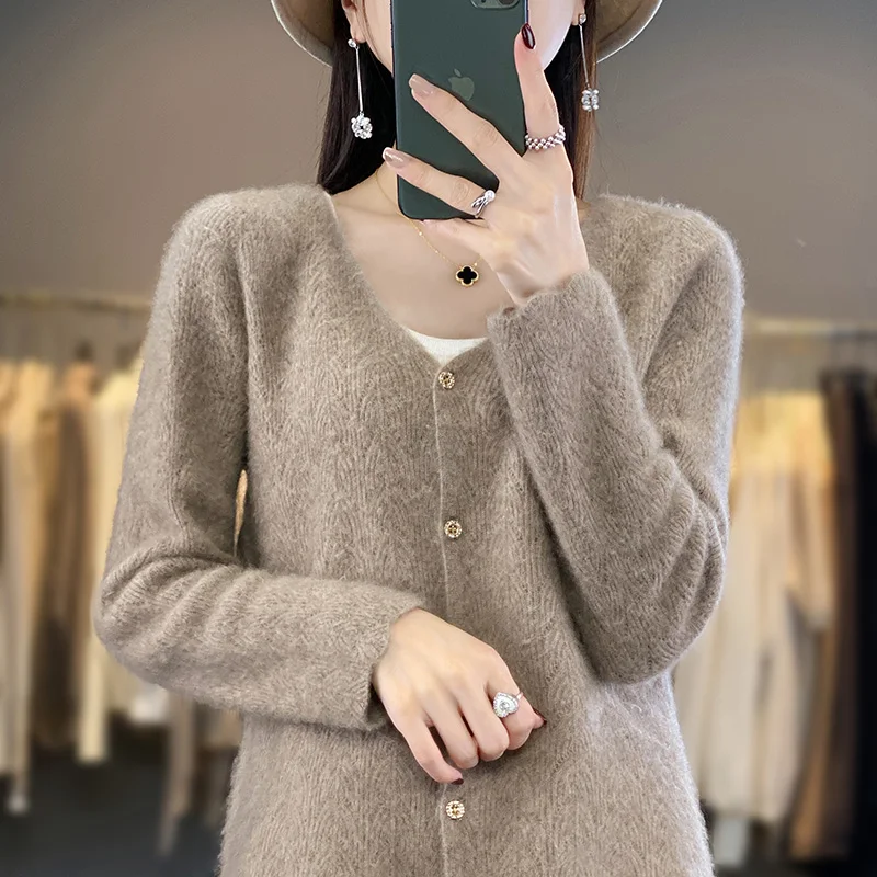 Осень-зима новый женский свитер 100% кашемир Merino кардиган с v-образным вырезом
