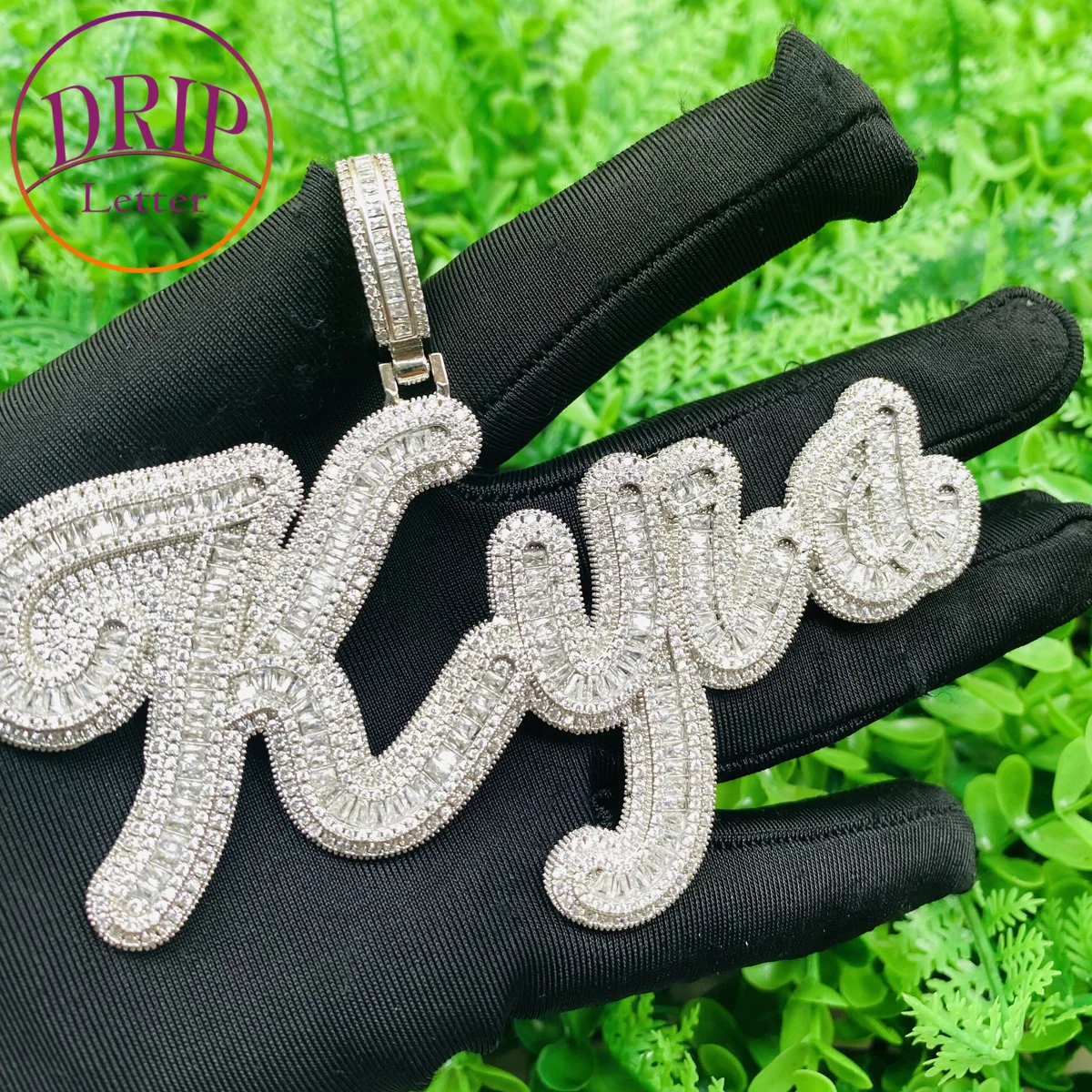 Custom Brush Cursive Letter Pendant Micro Paved CZ Personalized Hip Hop Name Necklace Jewelry