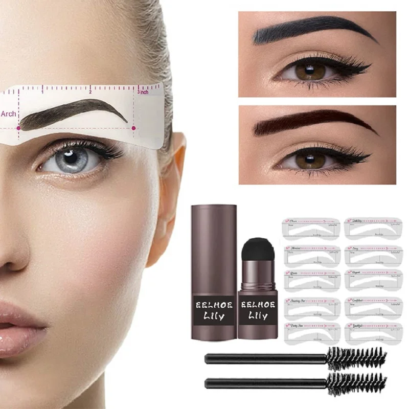 

One Step Eyebrow Stamp Shaping Kit Eyebrow Powder Makeup Brow Waterproof Contour Stencil Tint Natural Stick Hairline Enhance