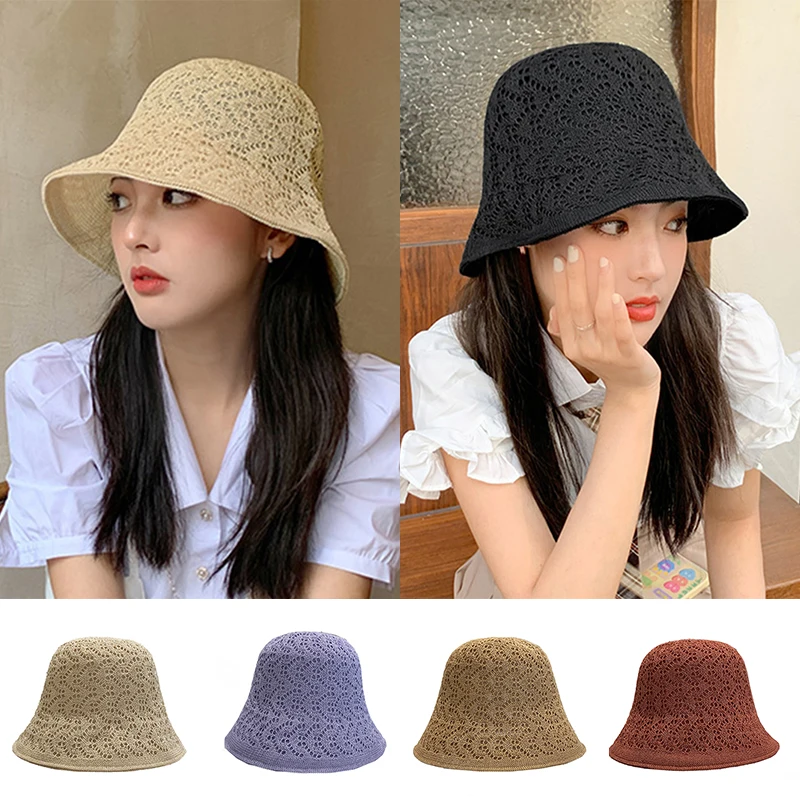 

Summer Women Sun Hat Breathable Wide Brim Foldable Cool Girls Beach Caps New Fashion Dome Bucket Hat Korean Style All-match
