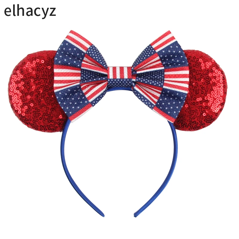 

New Festival July 4th Independence Day Striped Flag Hair Bow Mouse Ears Headband Chic Kids DIY Hair Accessories Women Headwear