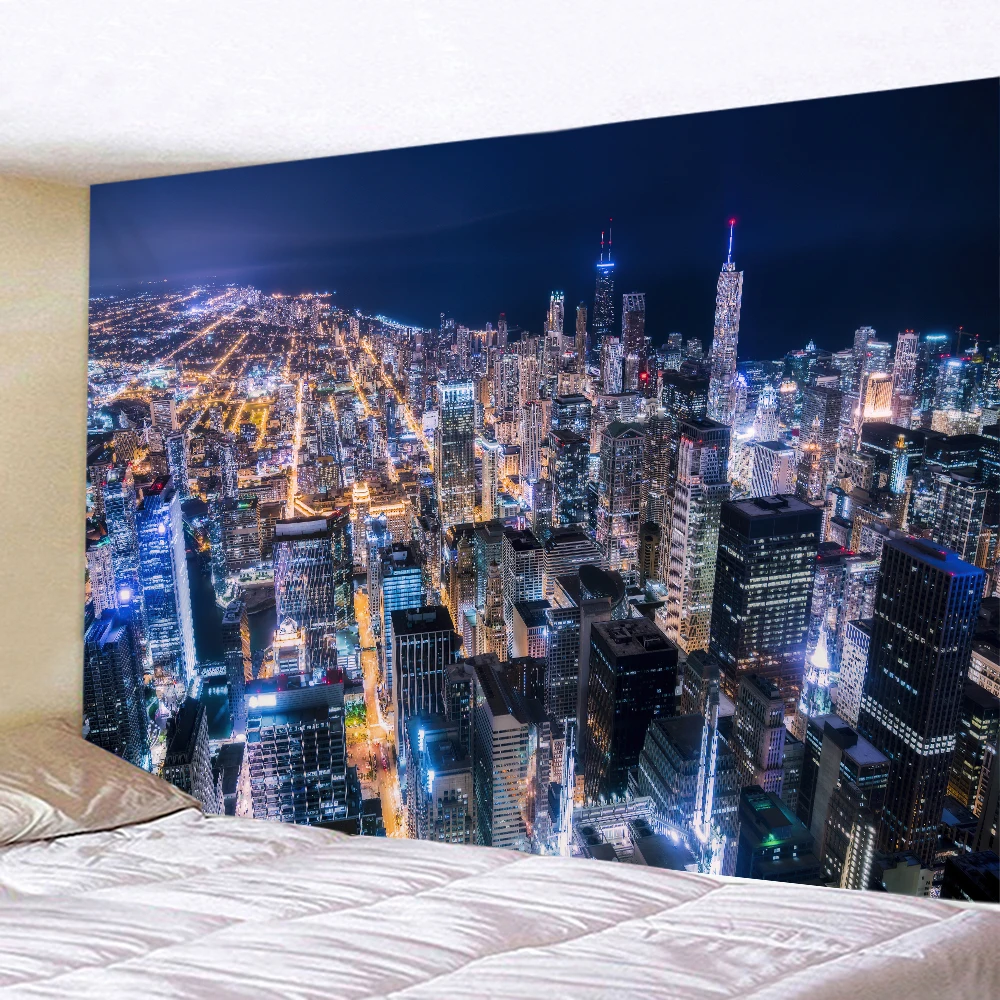 

New York City Night View Tapestry Hippie Wall Hanging Home Art Bohemian Decorative Tapestry Background Cloth Sheet Sofa Blanket