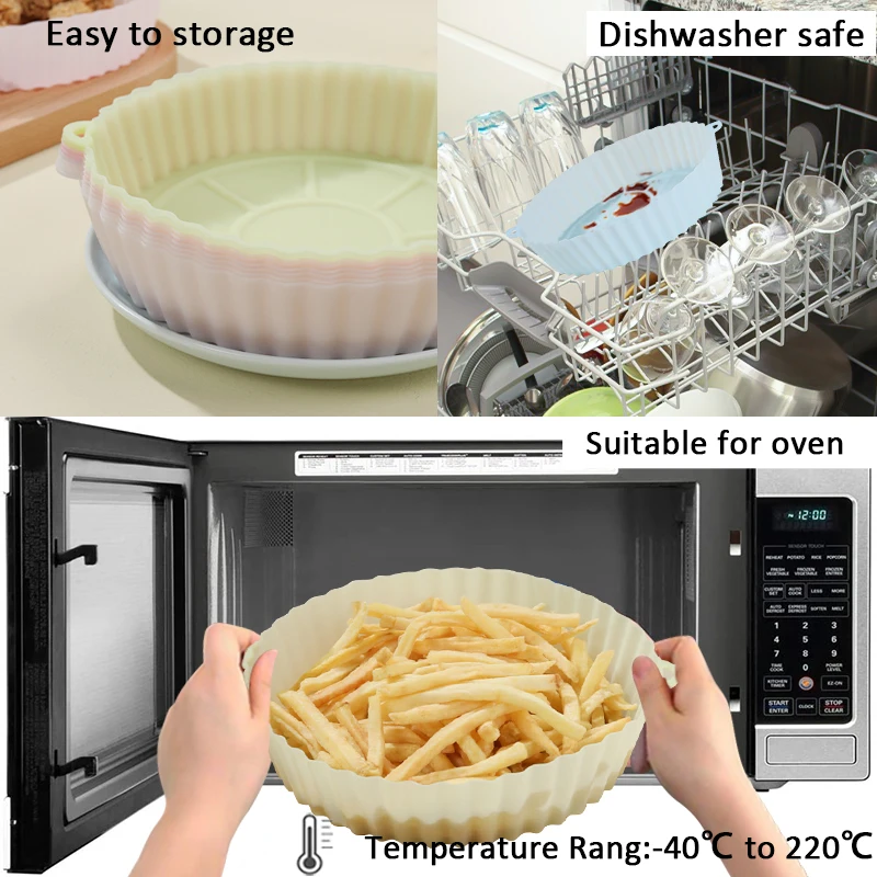

AirFryer Reusable Pot Silicone Easy To Clean Oven Baking Tray Ninja Air Fryer Accessories Round Liner Pizza Plate Grill Pan Mat