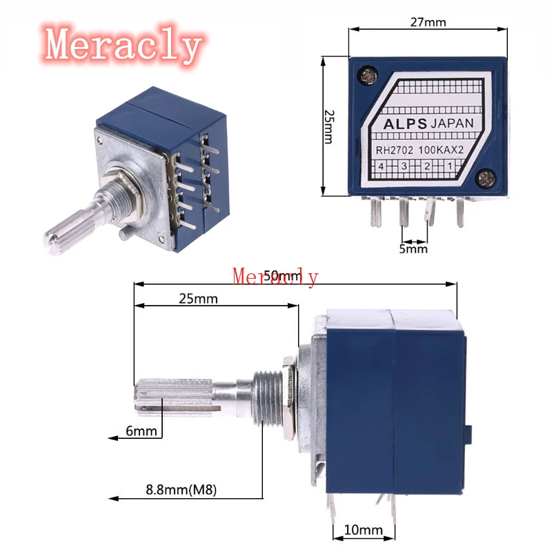 

Potentiometer RH2702 8 Pin Serrated Split Shaft 6MM Precision 27-type A100K 100K WXTC