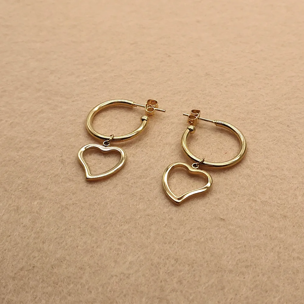 

316 L Stainless Steel Women Heart Charms Drop Earrings Gold Vacuum Plating Good Quality No Easy Fade Allergy Free