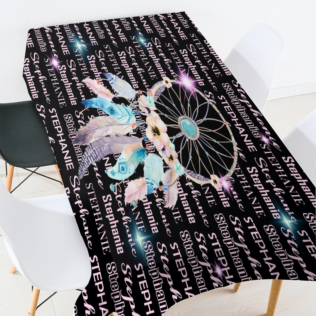 

Custom Black Boho Design Thin Tablecloth Table Cover Waterproof Oilcloth Rectangular for Dining Kitchen Living Room Decor
