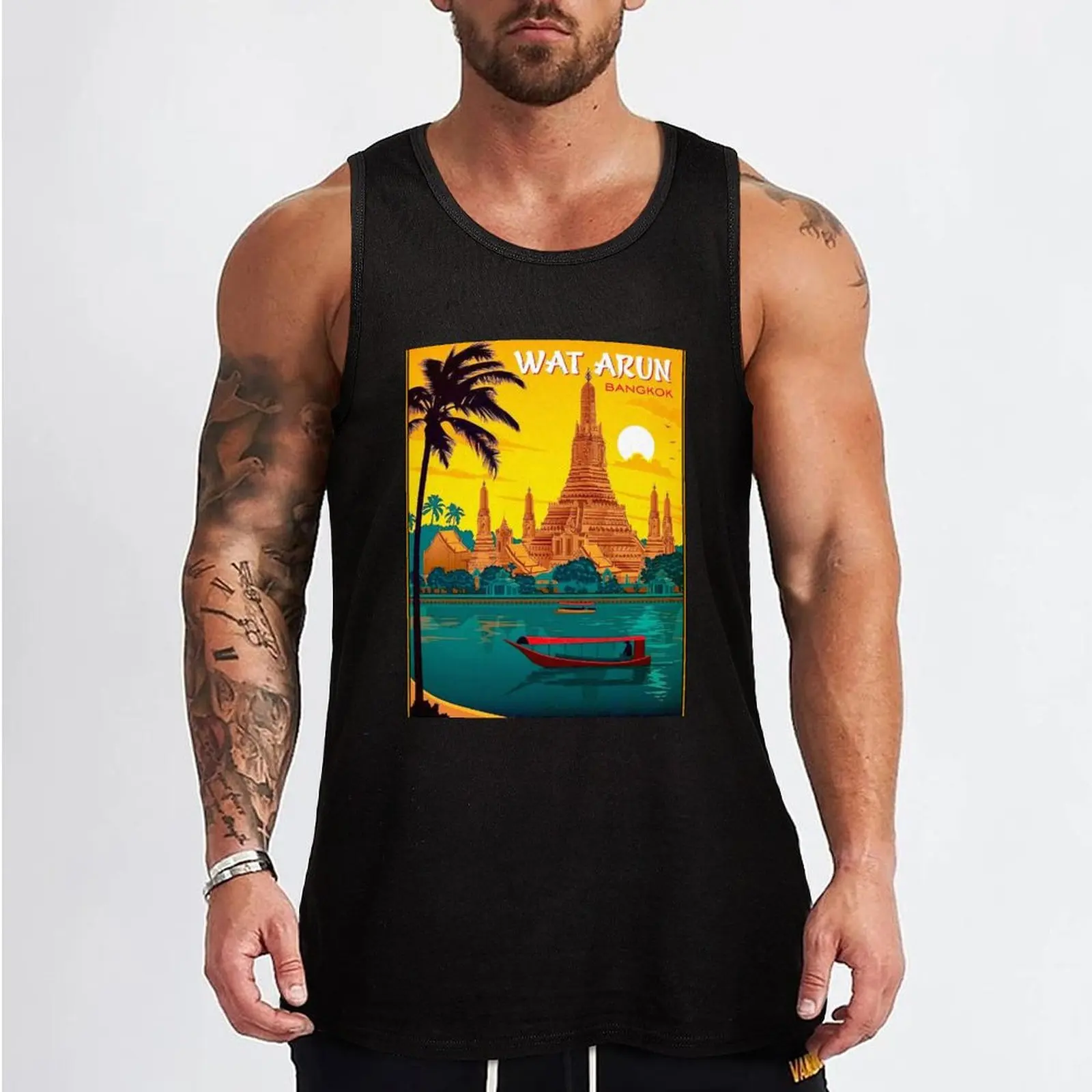 Тайланд: Винтажная Футболка с принтом храма Ват арун мужская майка Мужская