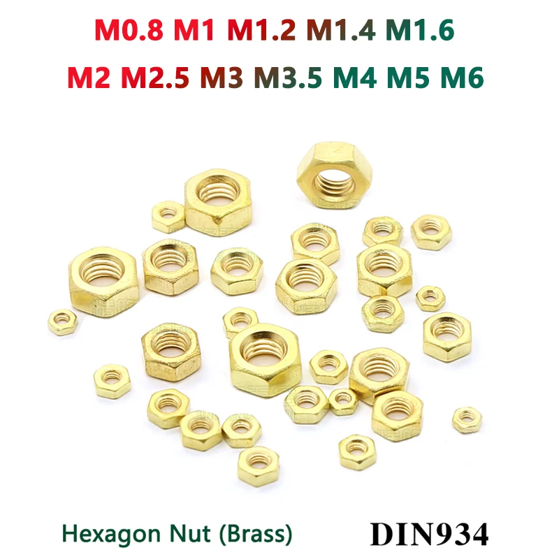 

Шестигранные гайки из латуни DIN934 M0.8-M6