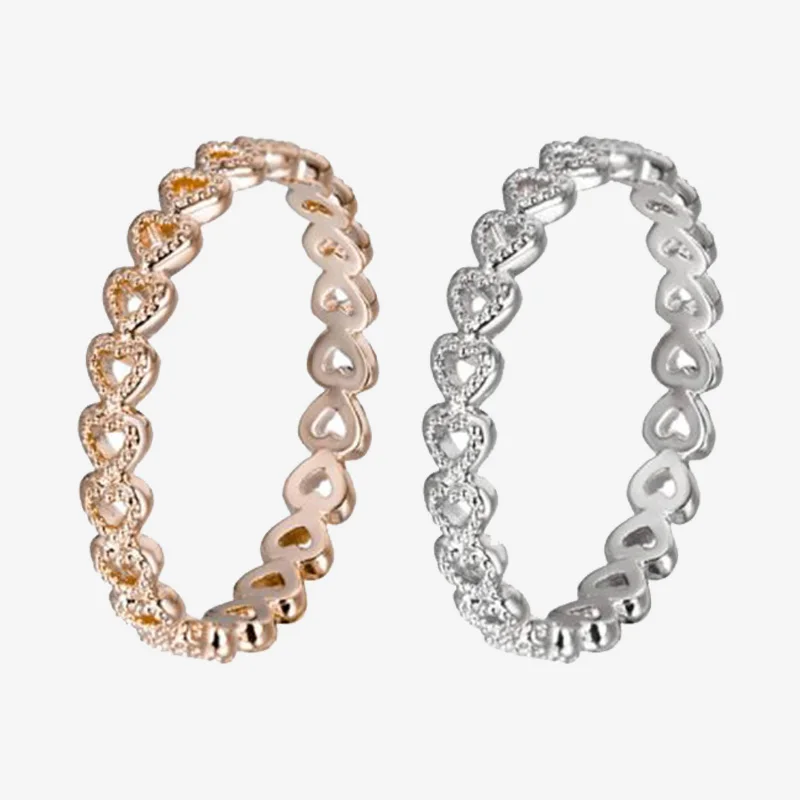 

925 Sterling Silver Pan Ring Twinkling Heart With Crystal Rose Gold Ring For Women Wedding Party Gift Fashion Jewelry