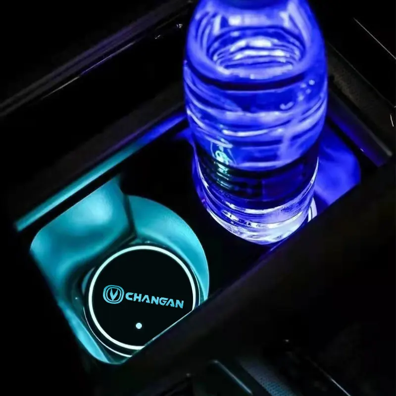 Car Logo Led Atmosphere Light 7 Colorful Cup Luminous Coaster Holder For CHANGAN CS55P CS75P UNI-T UNI-K Auto Accessories |
