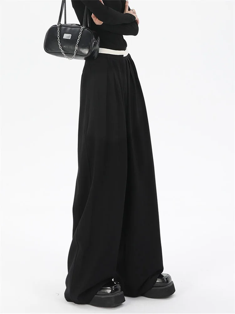 

Streetwear Baggy Black Suit Pants Vintage Patchwork Low Rise Straight Casual Pants Korean Fashion Women Capris Jogging Trouser