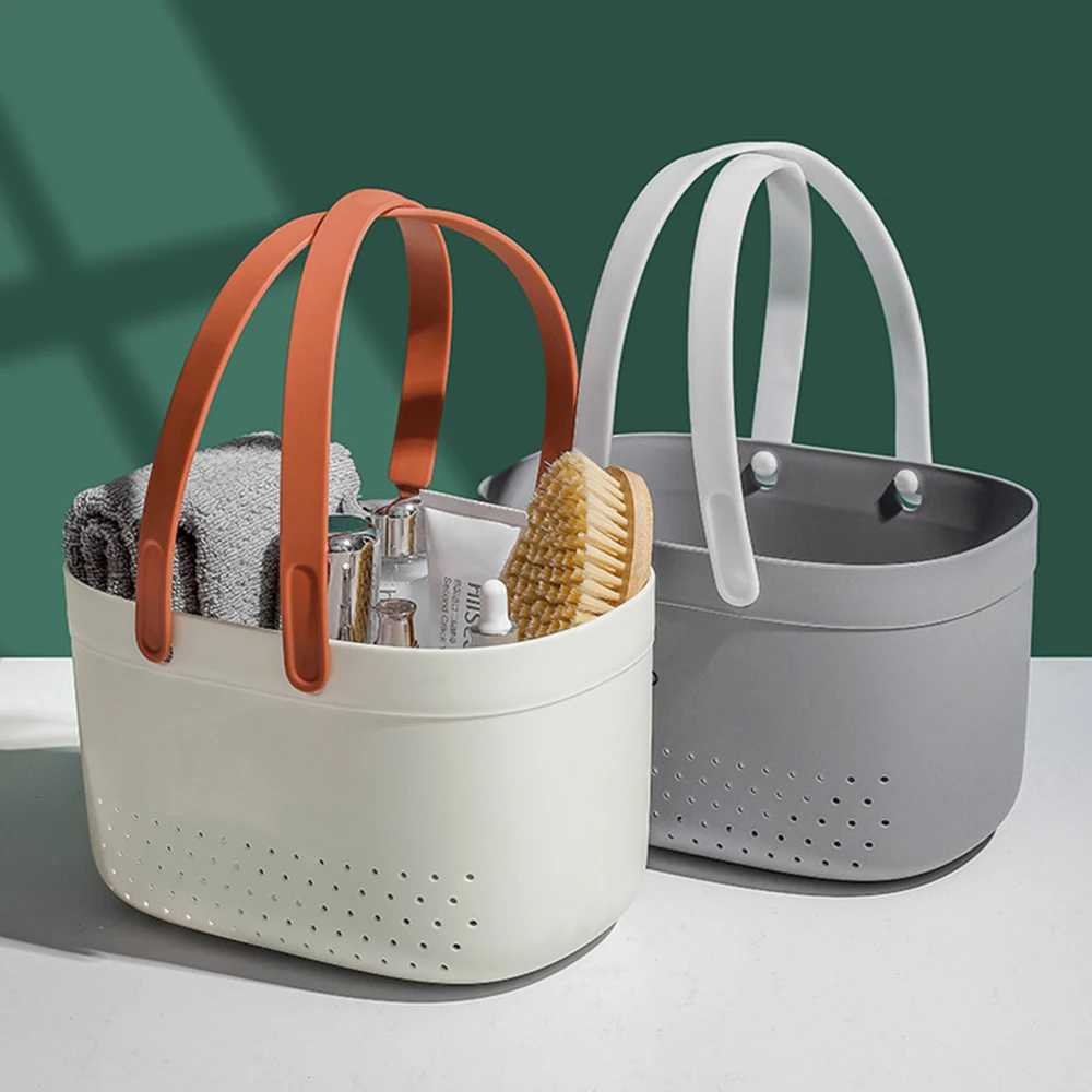

Portable Bath Basket Silicone Handle Large Capacity Bathroom Wash Storage Basket Drain Bath Basket for Home Toilet Durable ארגונ