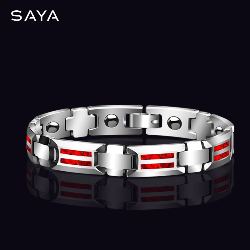 Unisex 10mm Width Tungsten Carbide Bracelets Inlay Magnet Stones and Opal Blue & Red 18.5/20cm, Free Shipping, Customized