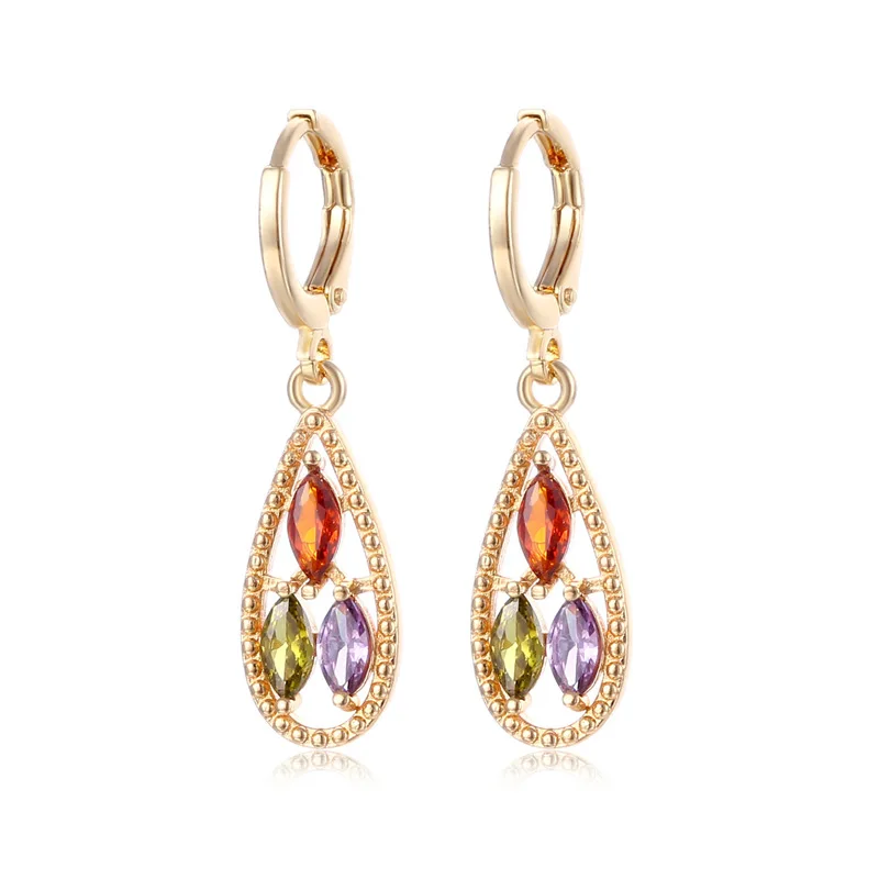 

Vintage Elegant Gold Color Water Drop Crystal Hoop Dangle Earrings for Women Geometric Statement Jewelry Gifts for Mother