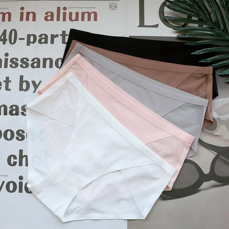 

Silk Slip Adhesive Comfortable Women's Lace Underpants Women's Mid Waist Hip Lifting Women's Briefs Cotton Wholesale