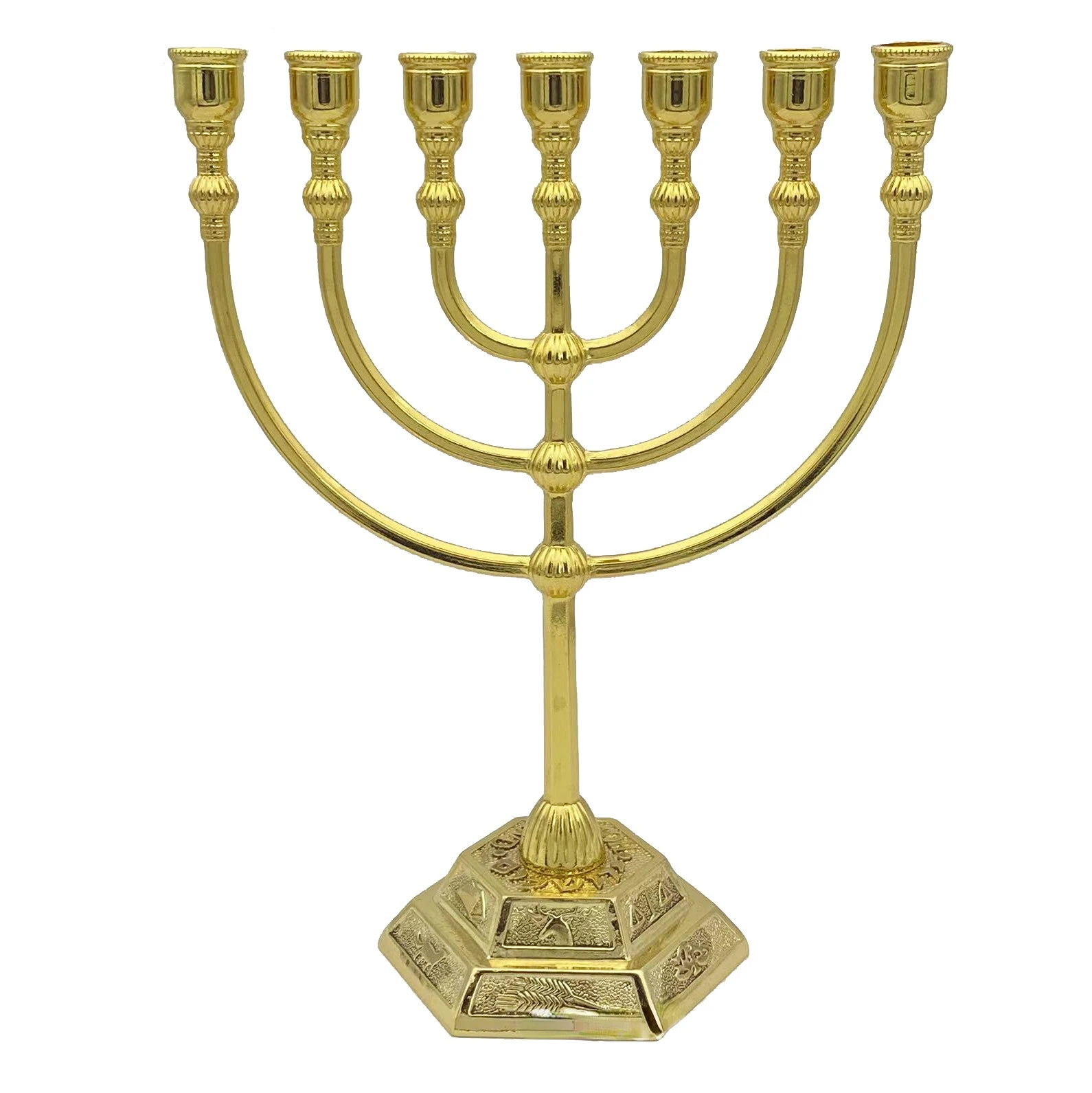 17CM  Judaica Art Golden Lampstands Jesus Menorah with 7 branches Decoration Home lsrael Religious Seven-hole Candlestick