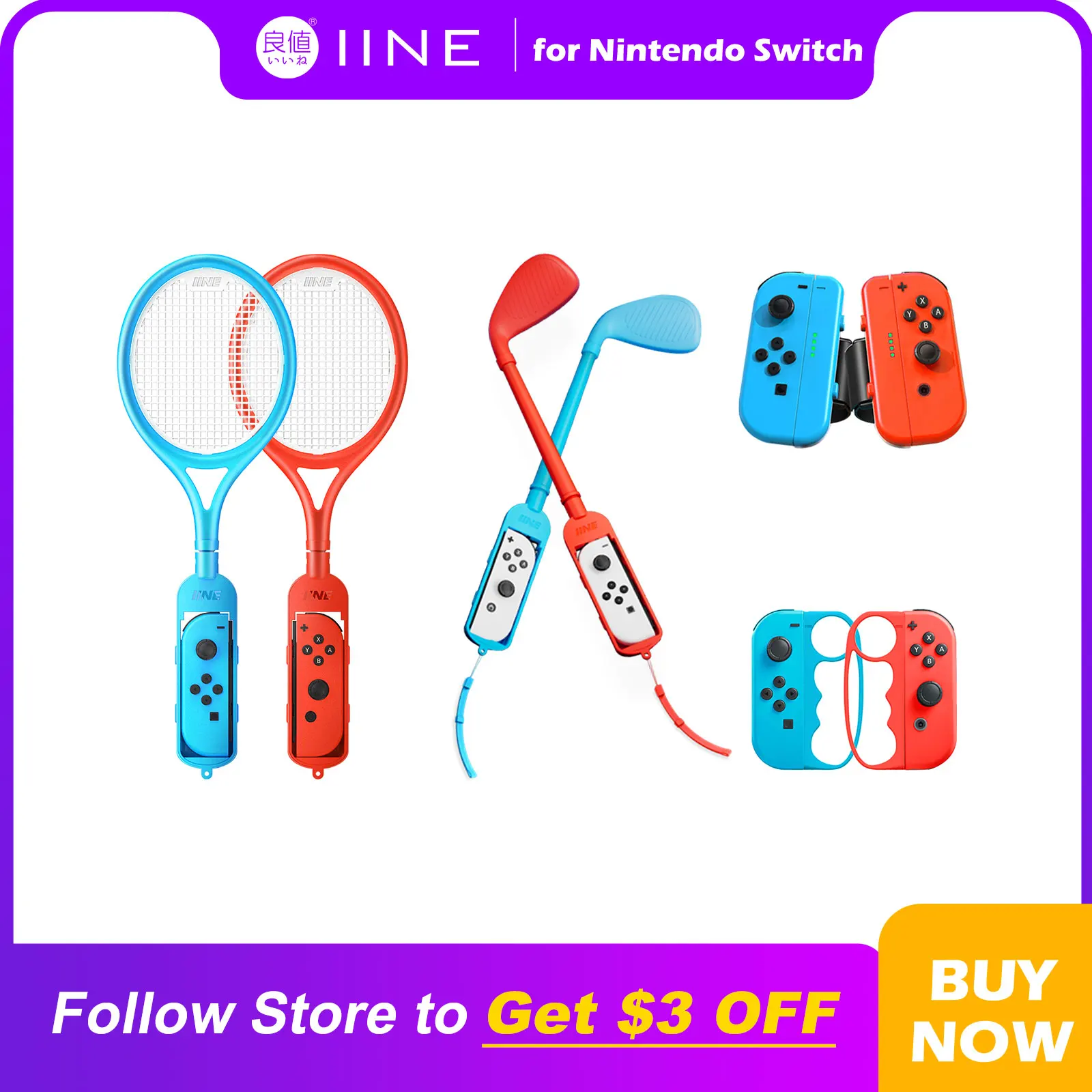 

IINE Portable NS Sports Suits Tennis Racket Golf Culbs Wristband Compatible Nintendo Switch/OLED Joypad
