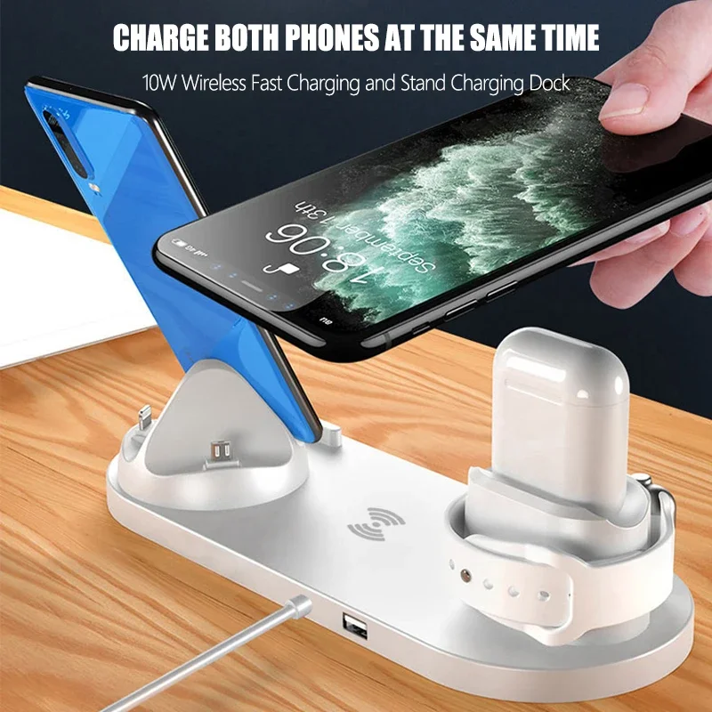 Подставка для беспроводного зарядного устройства 4 в 1 IPhone 15 14 13 12 11 X Samsung S23 iWatch 8 7 6