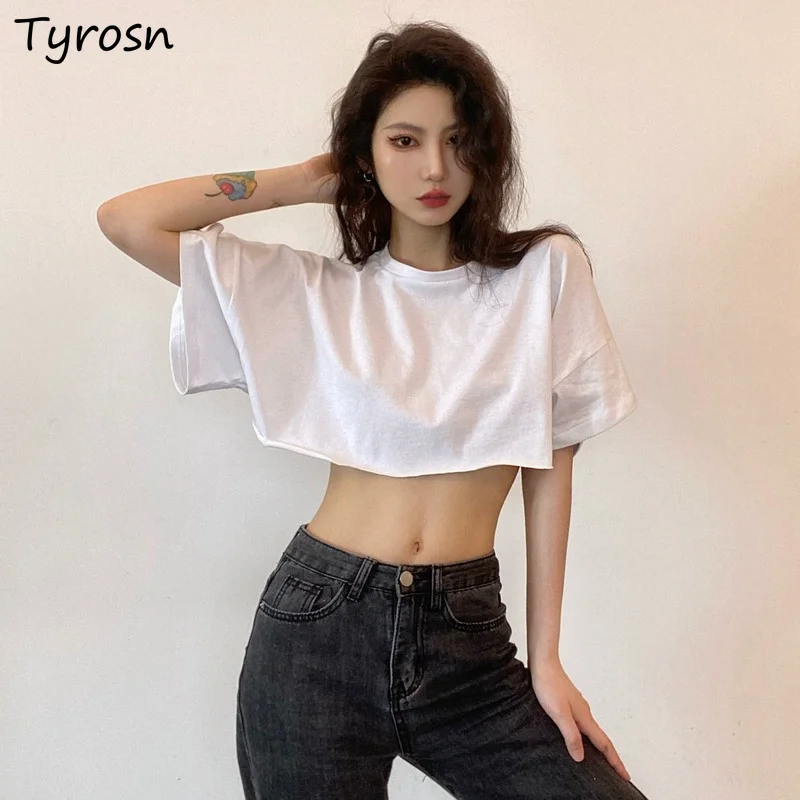 

Crop T-shirts Women Minimalist Loose Personality Summer Breathable Korean Style Sexy Hot Girls All-match Trendy Basic Streetwear