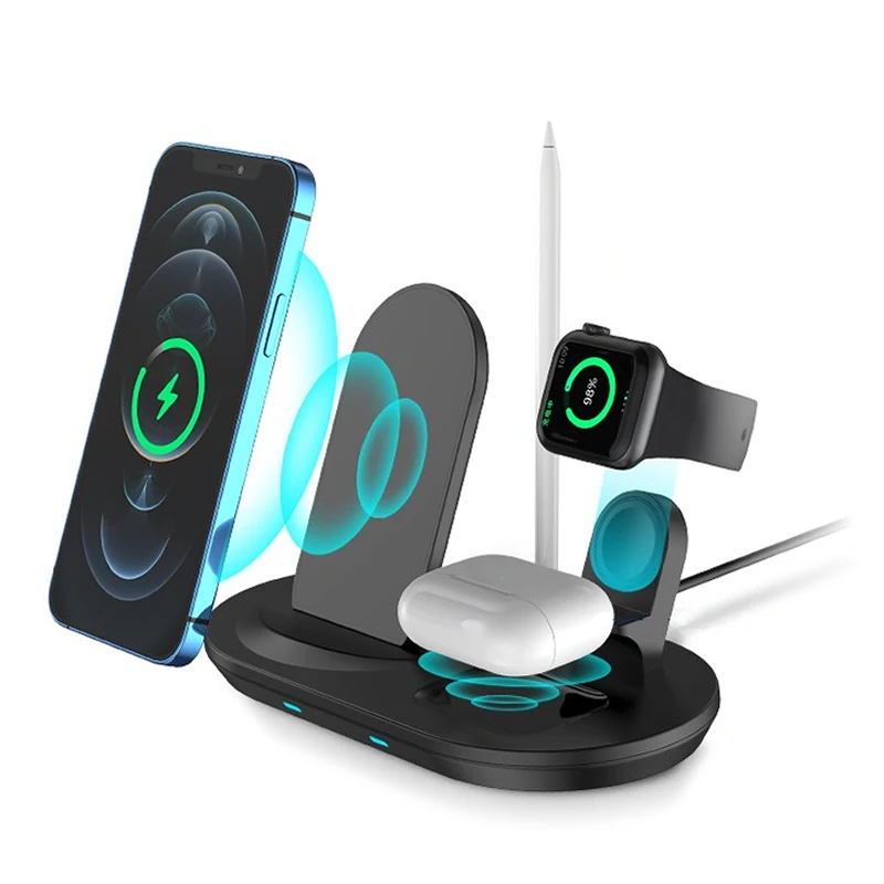Беспроводная зарядная док-станция 4 в 1 USB 15 Вт подставка для быстрой зарядки Apple