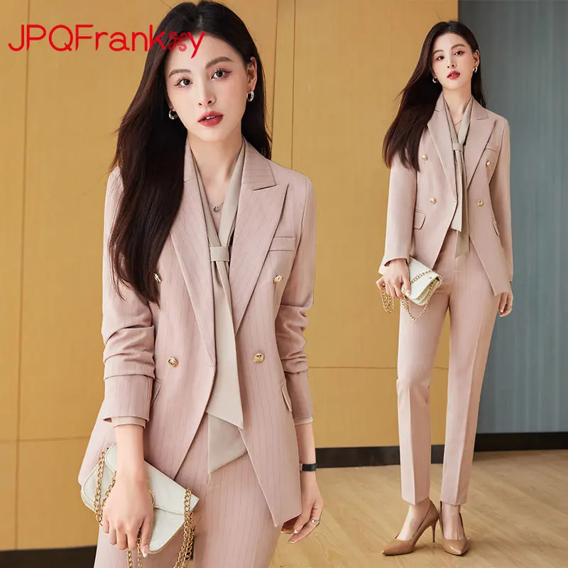 

High-grade Suit Women's Spring Autumn 2023 New Fashion Temperament Gold Stripe Suit Professional Work Suit suits office sets