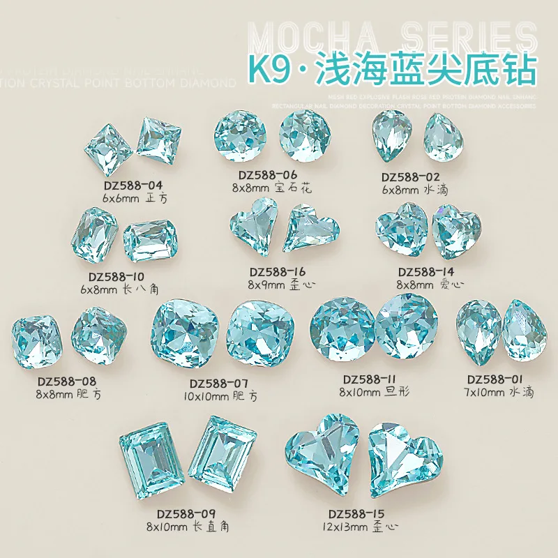 

10pcs Nail Decoration K9 Crystal Precious Light Blue Nail Rhinestones Right Angle Super Sparkling Nails Accessories