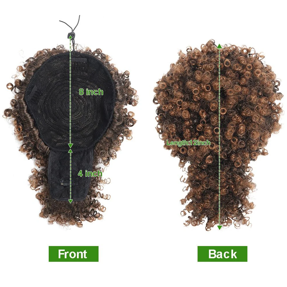 Синтетический хвост на шнурке с челкой афро-пуховка для наращивания волос черных