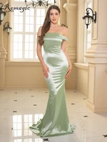 summer slash neck sage green bridesmaids gown strapless padded backless sexy bodycon evening prom dress