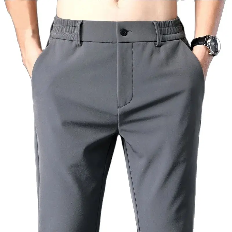 

2023 Summer Casual Pants Men Thin Business Stretch Slim Elastic Waist Jogger Korean Classic Thin Black Gray Blue Trousers Male
