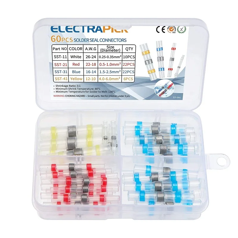 

Набор водонепроницаемых термоусадочных соединителей для пайки, стыковой соединитель для электрических устройств, 60 шт.