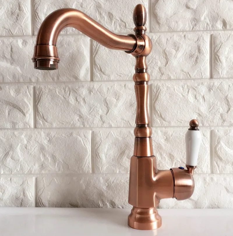

Ceramic Handle Basin Faucet Antique Red Copper Swivel Faucet Single Hole Deck Mount Kitchen Sink Taps Basin Mixer Tap Dnf416