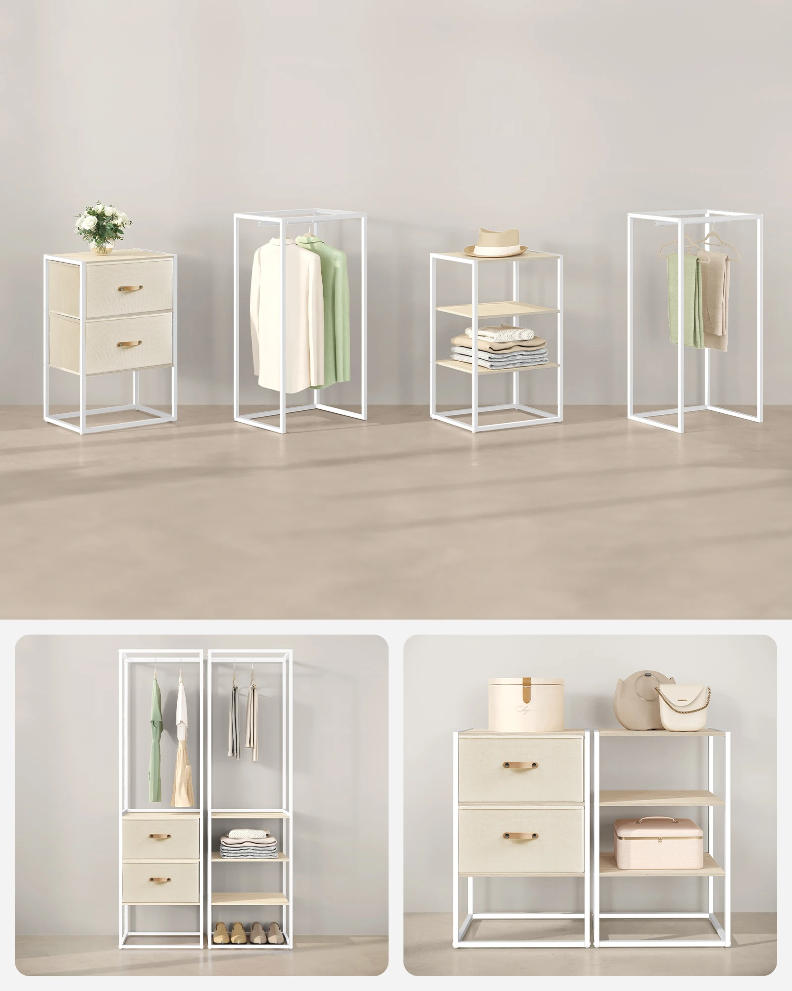 SONGMICS простая сборка металлическая вешалка для одежды с полками спальни