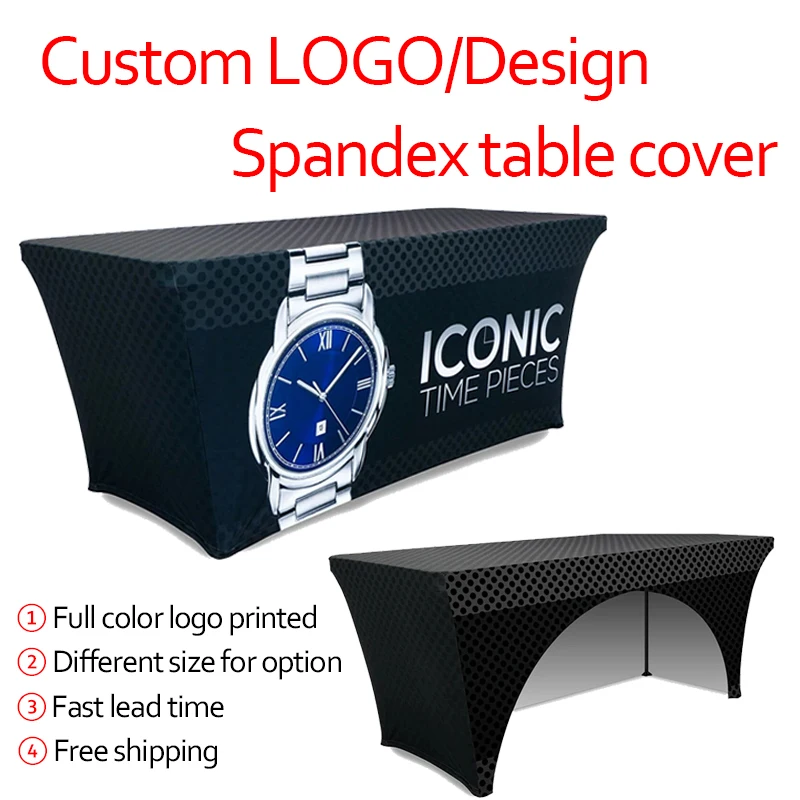 DD 4ft 6ft 8ft Custom Logo Spandex Table Cover Stretch Table Cloth Hotel Banquet Wedding Exhibition Counter Decor Tablecloth