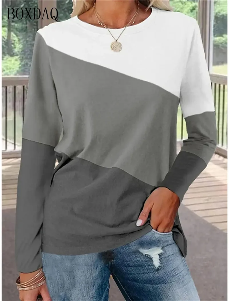 Женские Модные цветные футболки в стиле пэчворк с длинным рукавом уличные