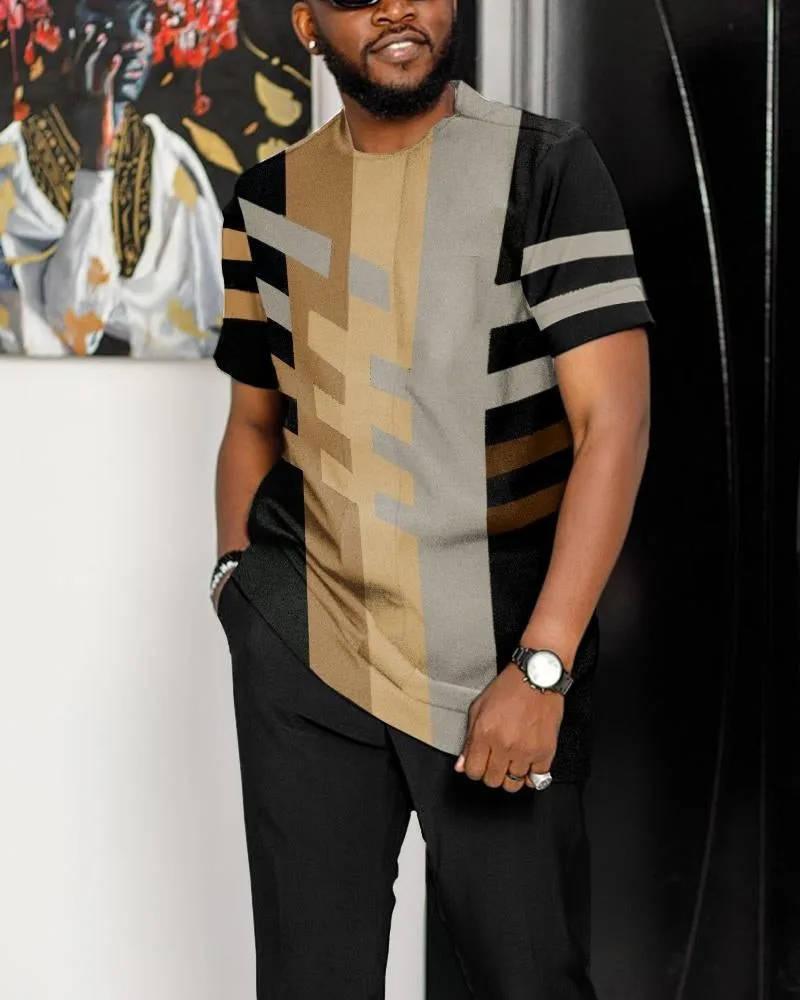 Summer Men Tracksuit Suits Striped sweatshirt T Shirt + Long Pants 2 Piece Set Oversized Trousers Outfit Casual Man Sets Clothes