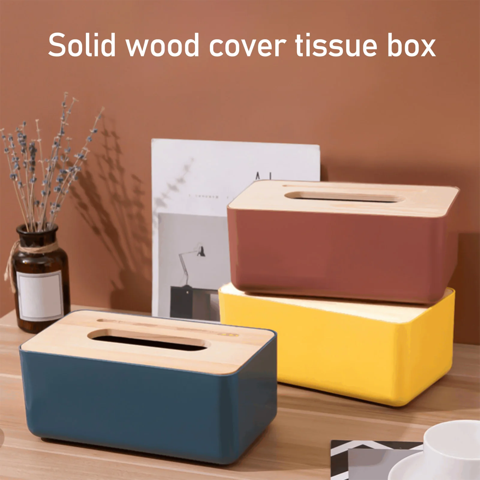 

Removable Plastic Tissue Box with Bamboo Wooden Cover Phone Slot Home Car Napkins Holder Kitchen Case Holder Storage Decoration
