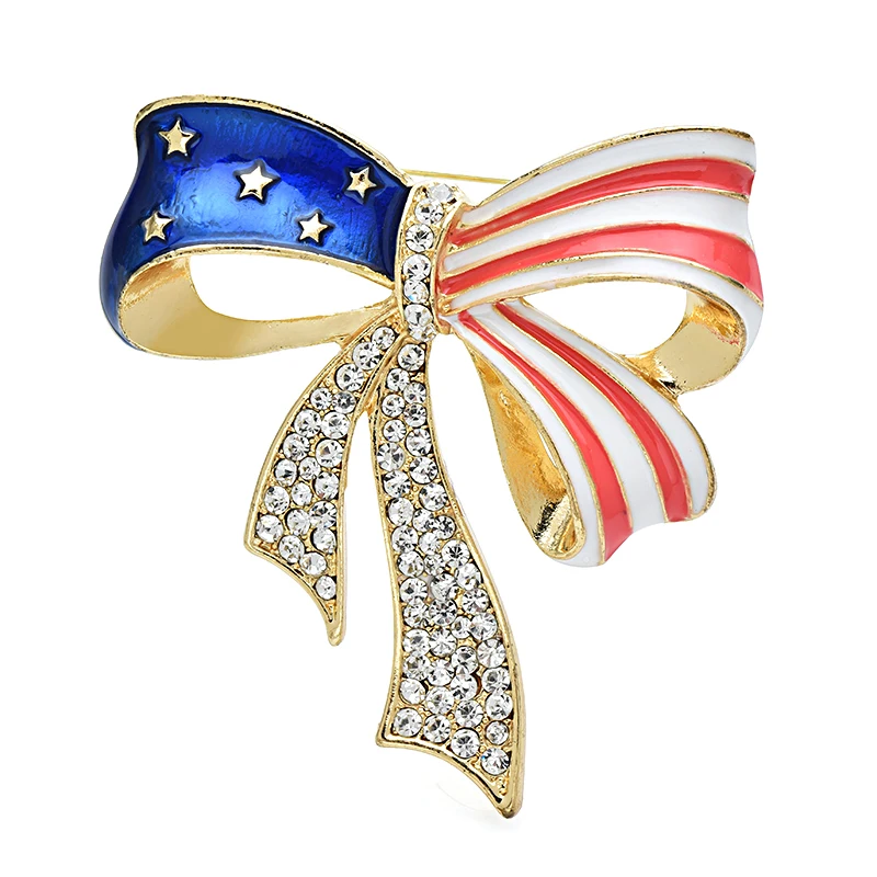 

Wuli&baby Flag Bowknot Brooches For Women Unisex Enamel Rhinestone Knot Party Casual Brooch Pin Gifts