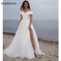 princess a line wedding dress for women 2022 off shoulder pleat flowy beach bridal gowns backless custom made vestido de novia