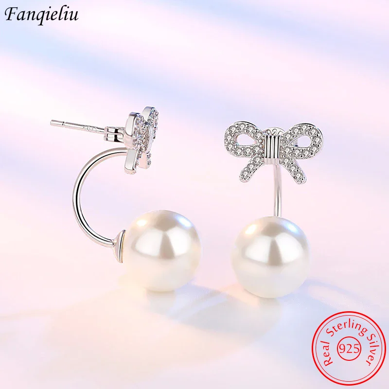 Женские серьги-гвоздики с жемчугом и бантом