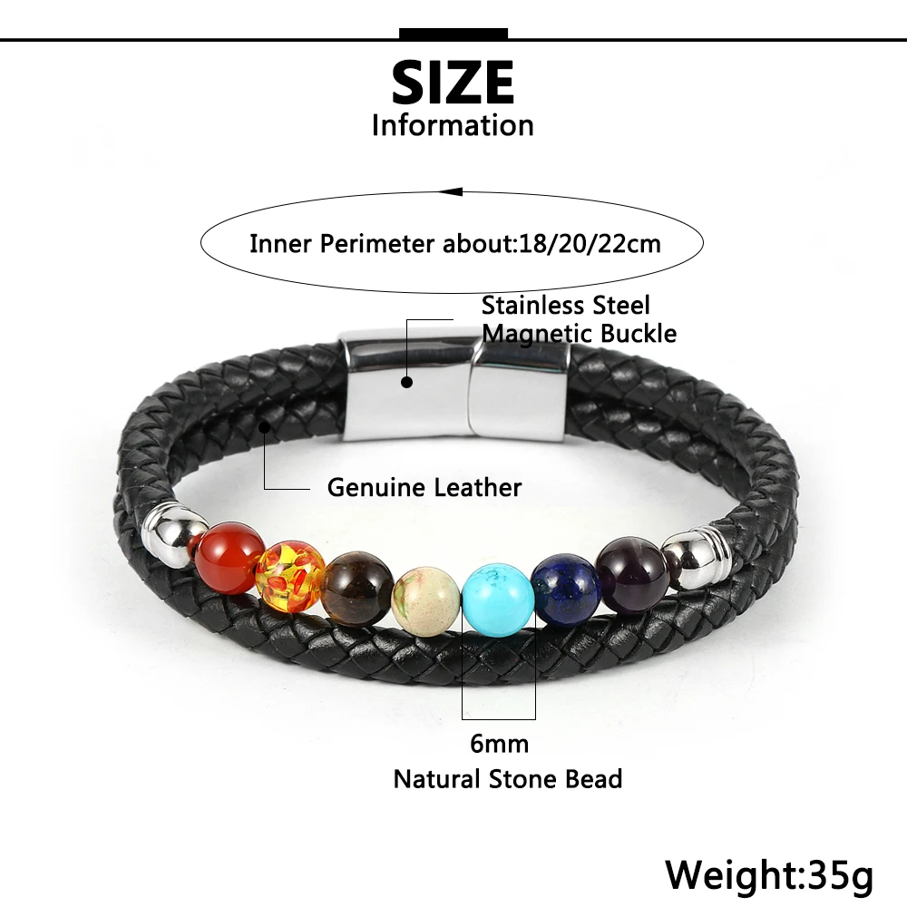 Мужские и женские браслеты из натуральной кожи 7 чакр магнитная пряжка
