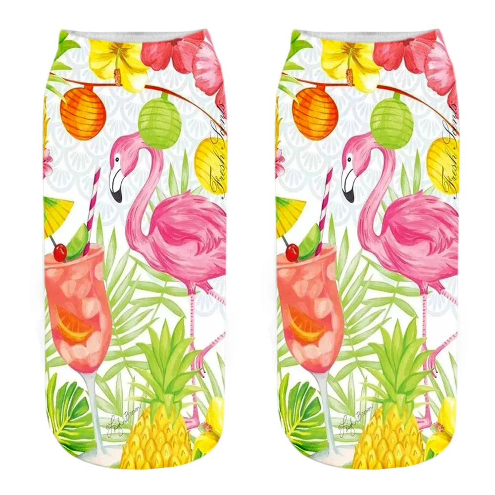 

Носки женские короткие цветные с 3D-принтом фламинго