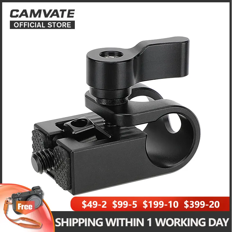 

CAMVATE 15mm Single Rod Clamp Bracket with 1/4"-20 Thumb Screw Mount For DSLR Camera / Monitor Cage Rig, 15mm Rod Support System