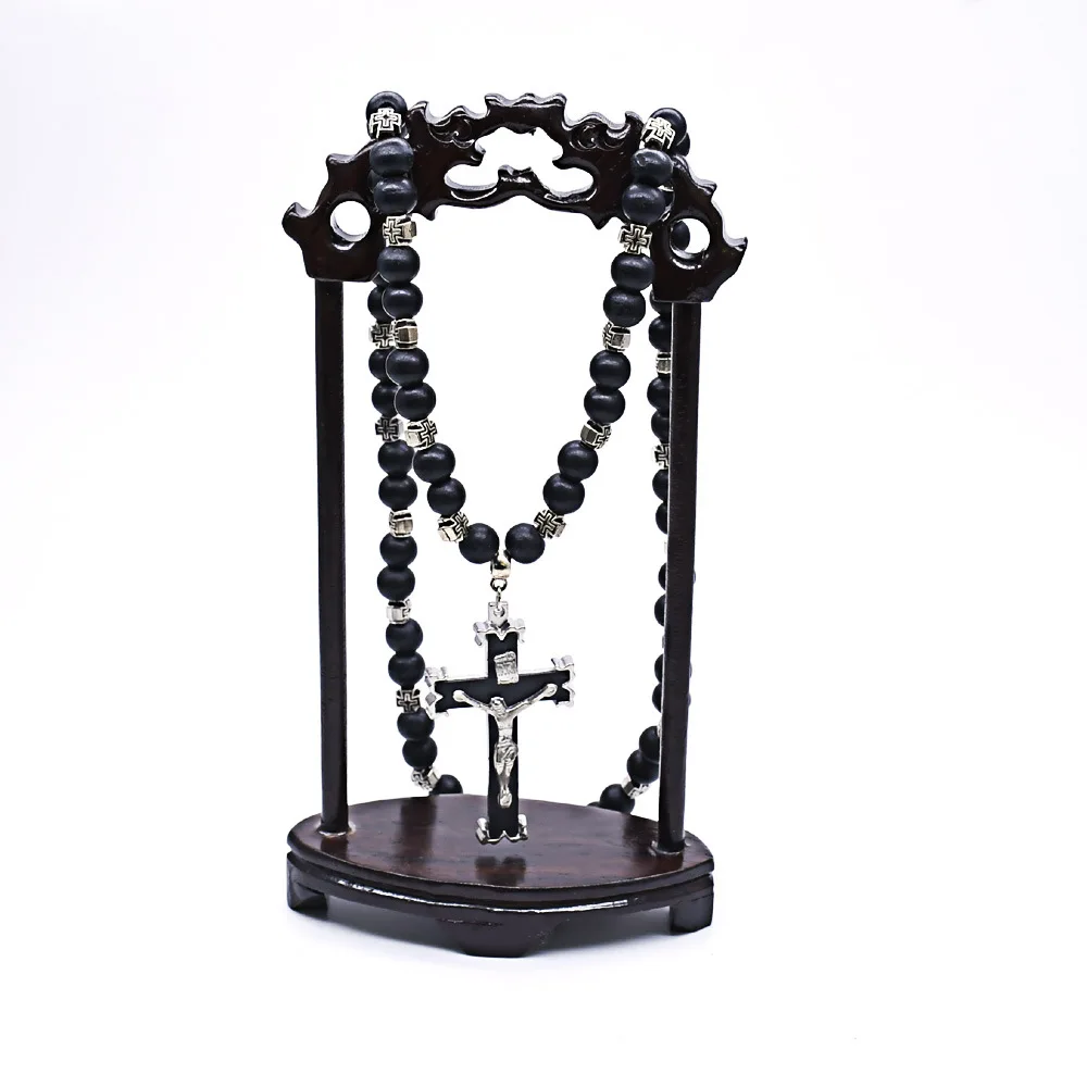 

BY19 Rosary Christian Black Beads Short Pendant Cross Prayer Necklace Orthodox Catholic Church Souvenirs ReligiousAlloy Jewelry