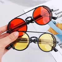 vintage punk steampunk sunglasses uv400 round frame design colored lense glasses eyewear gothic men women motorcycle sunglasses