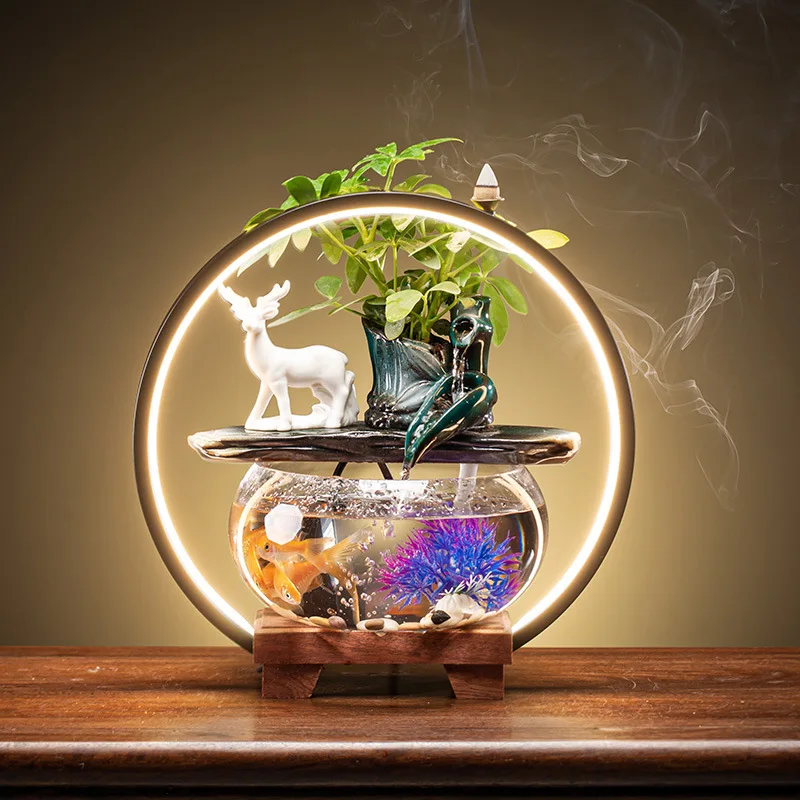 

Lamp Circle Fountain Fish Tank Circulating Water Incense Waterfall Ornaments Small Mini Aquarium Pour Poisson